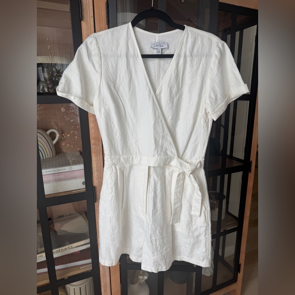 & other stories linen romper wrap tie front short sleeve playsuit pockets
